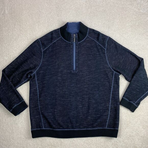Tommy Bahama Reversible Sweatshirt Pullover Quarter Zip Blue Black XL Sweater - Picture 10 of 16